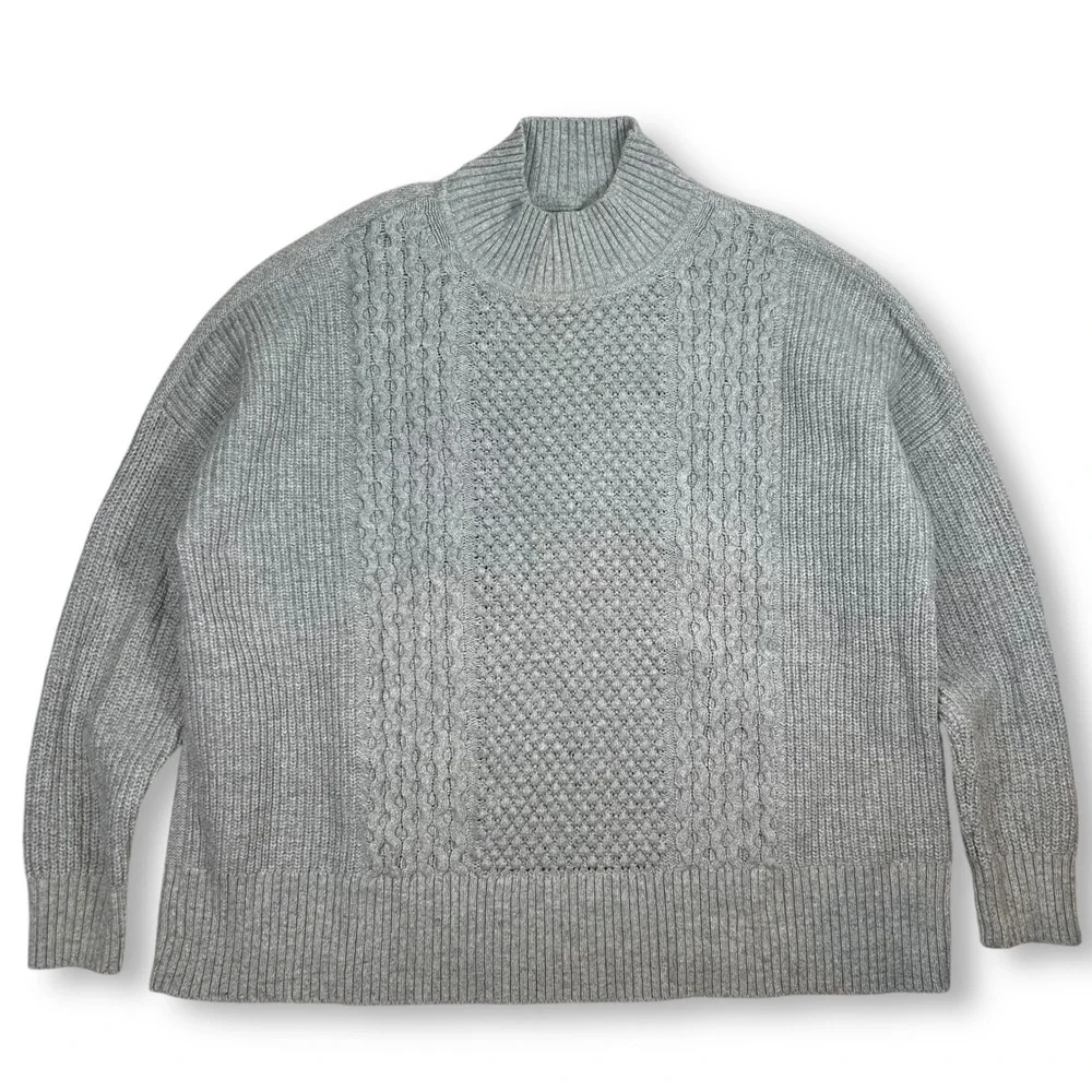 GAP Cable Knit Mock Neck Sweater‎ Pullover Gray Cotton Blend Womens Large